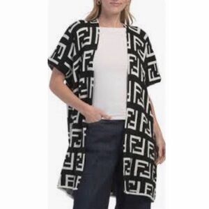 Black White Designer Inspired Open Front Sweater Cardigan